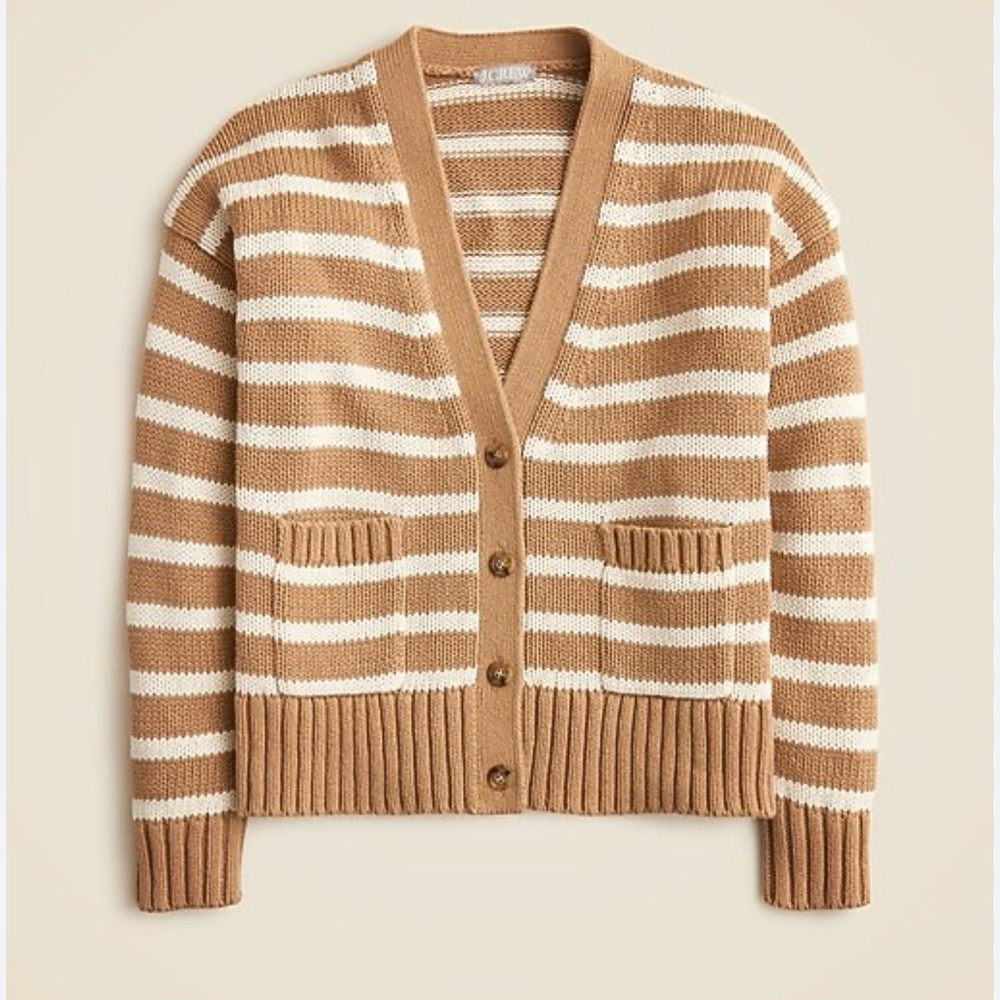 J. Crew 100% Cotton Striped Brown and White Sweater